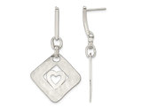 Sterling Silver Hammered Diamond Shape Heart Dangle Earrings